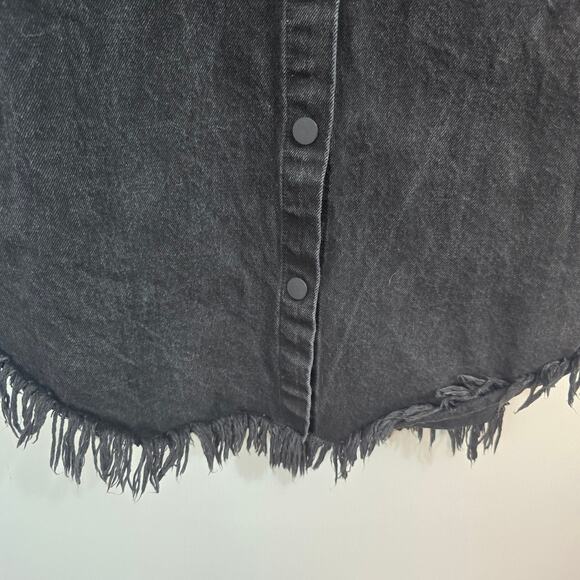 Adidas x KSENIASCHNAIDER Black Denim Fringe Shirt Dress Snap Front Large - Picture 9 of 9